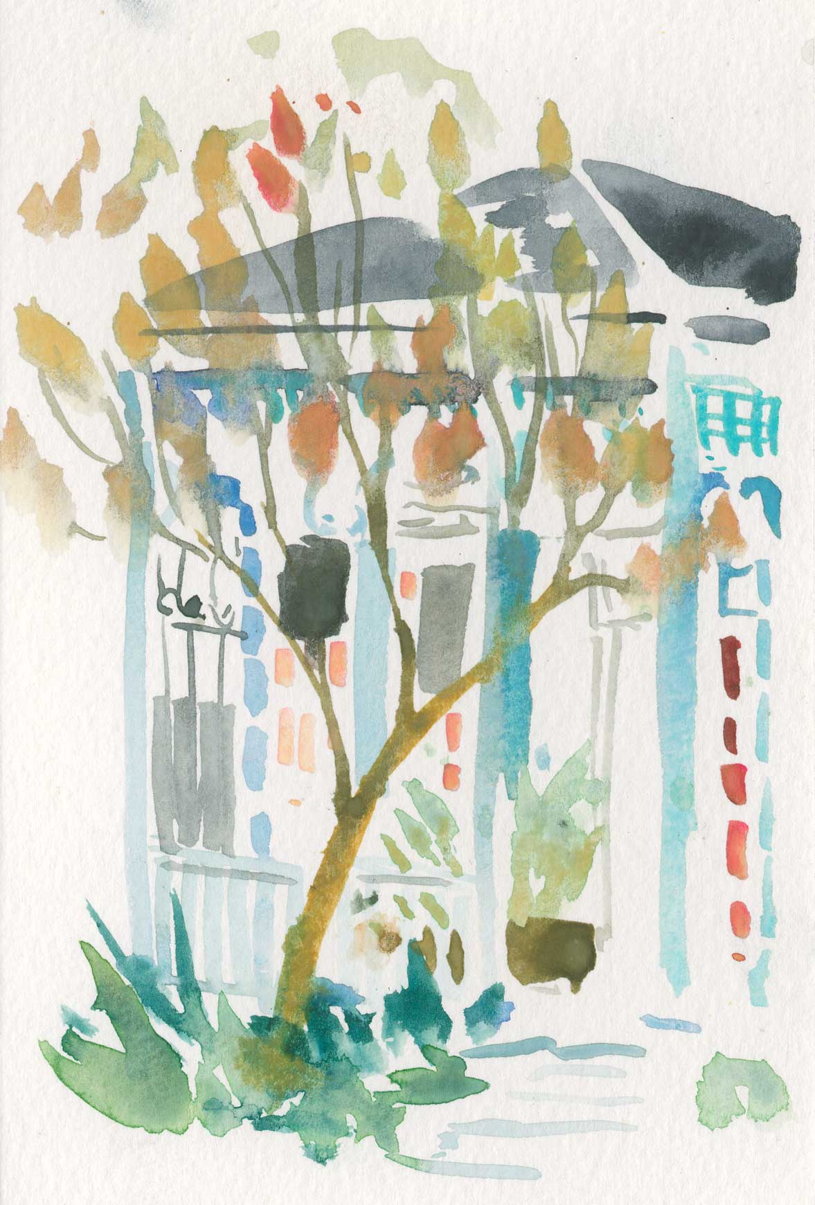 Neighborhood in Fall Sketch