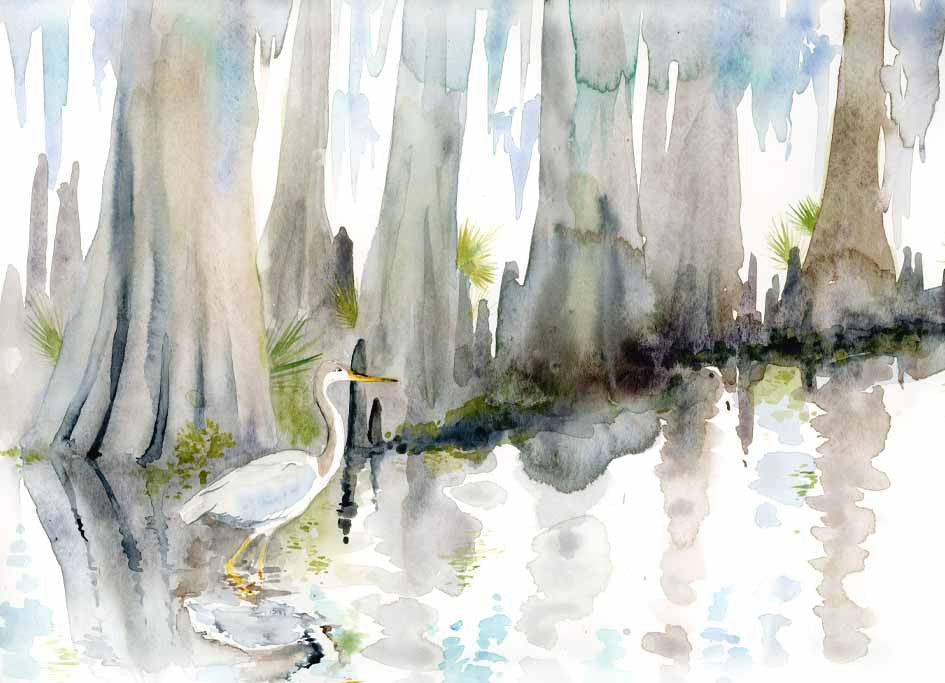 Blue Heron Hunting watercolor print
