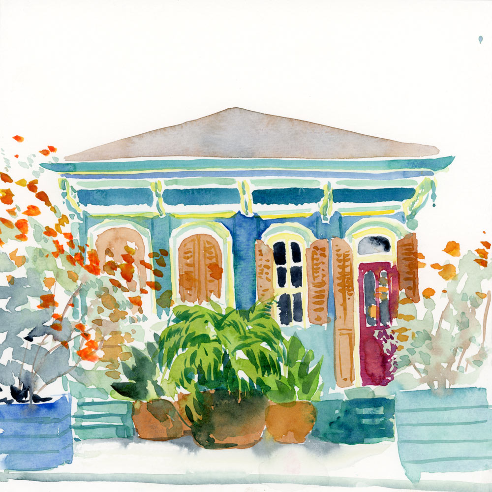 Marigny Blues Shotgun House watercolor painting