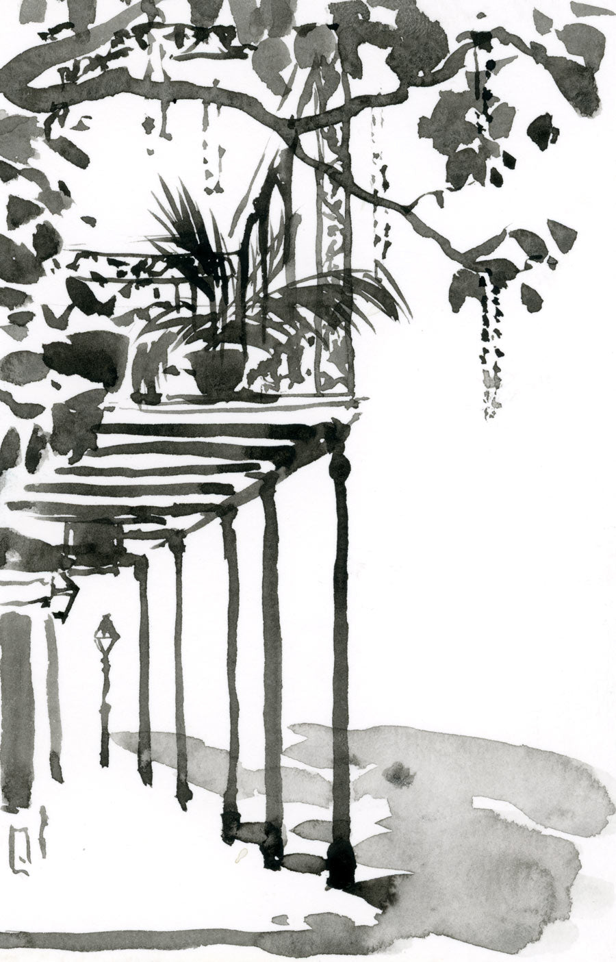 French Quarter Beads & Balconies black & white watercolor