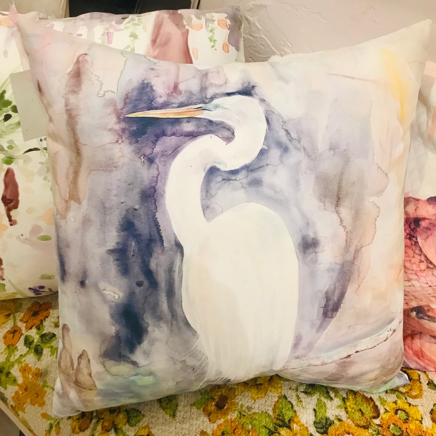 Amethyst Egret Throw Pillow