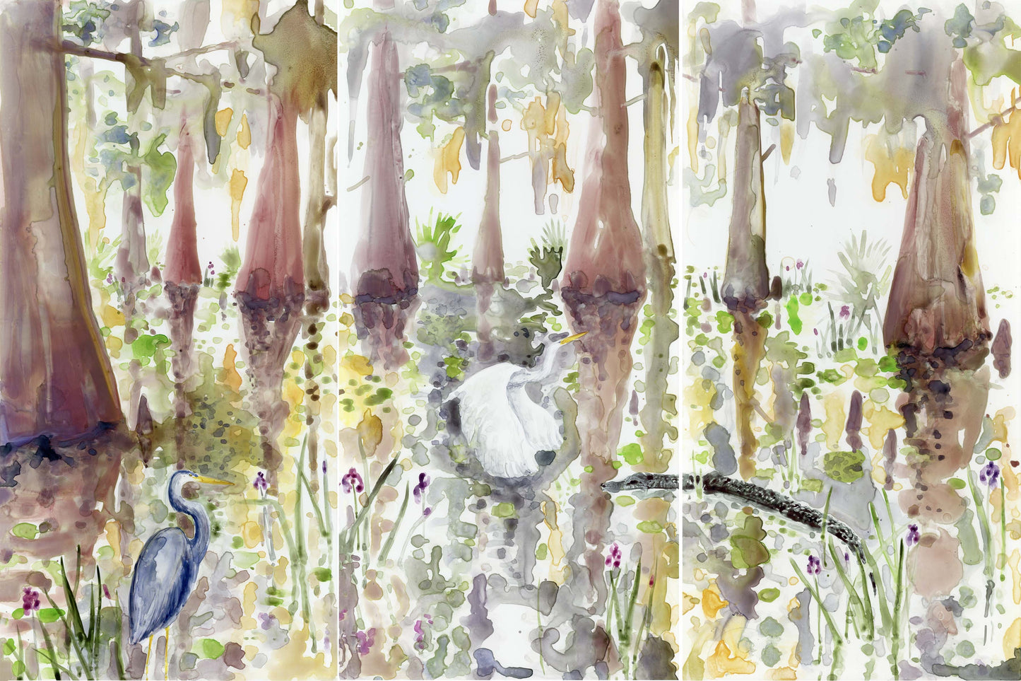 Swamp triptych with alligator