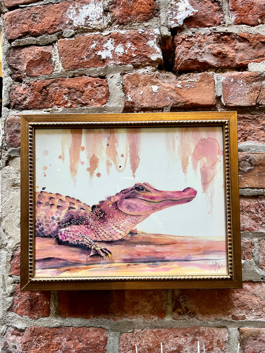 Framed Pink Alligator Print - 11” x 14”