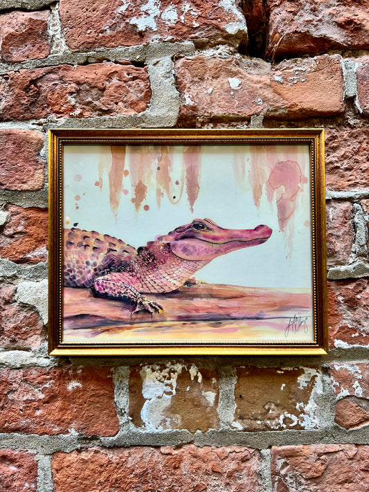 Framed Pink Alligator Print - 8” x 10”