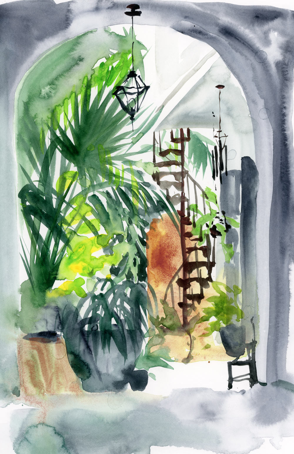 French Quarter Courtyard watercolor painting