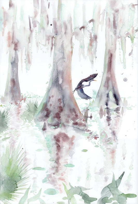 Cypress & Heron watercolor print
