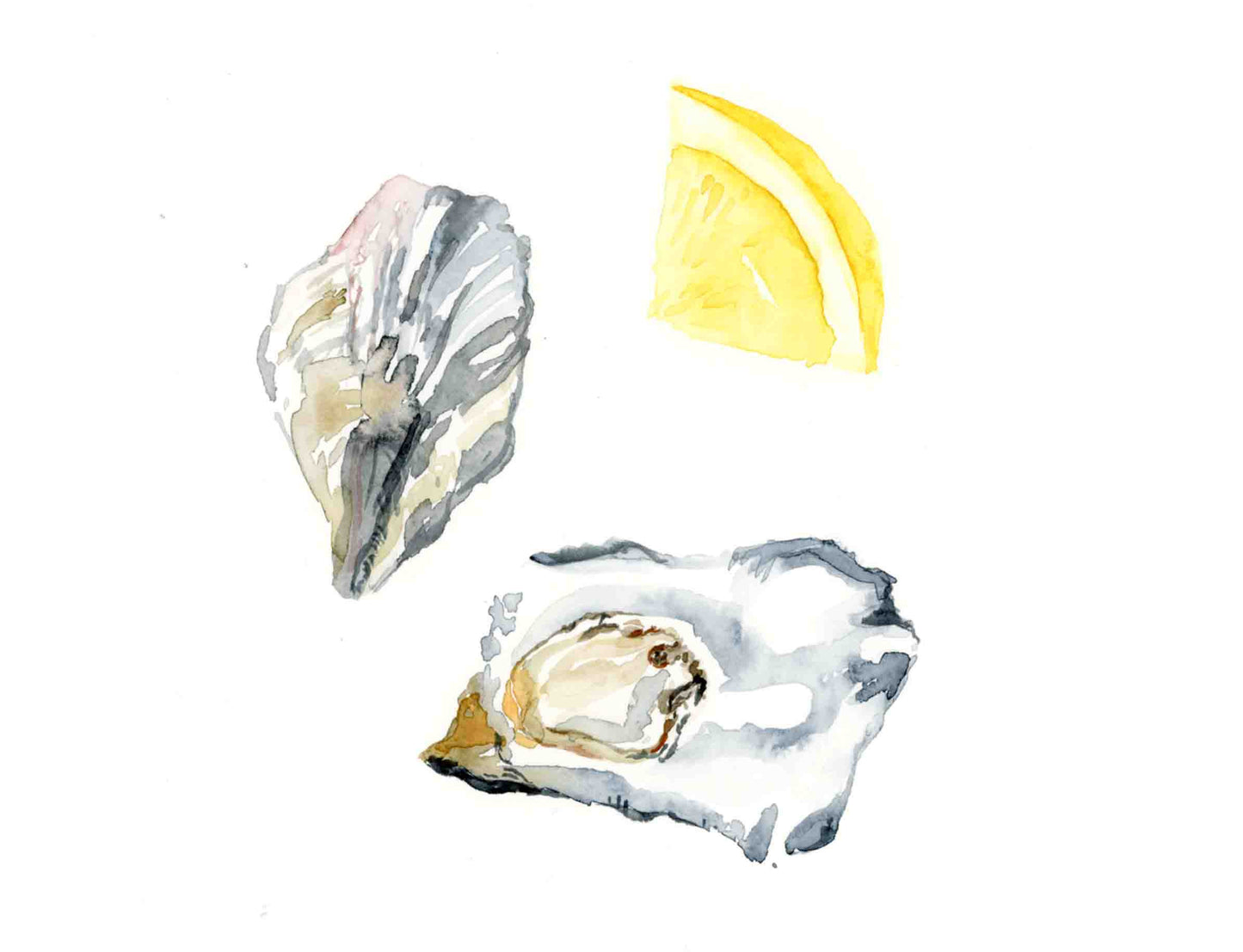 Oyster with lemon slice watercolor painting