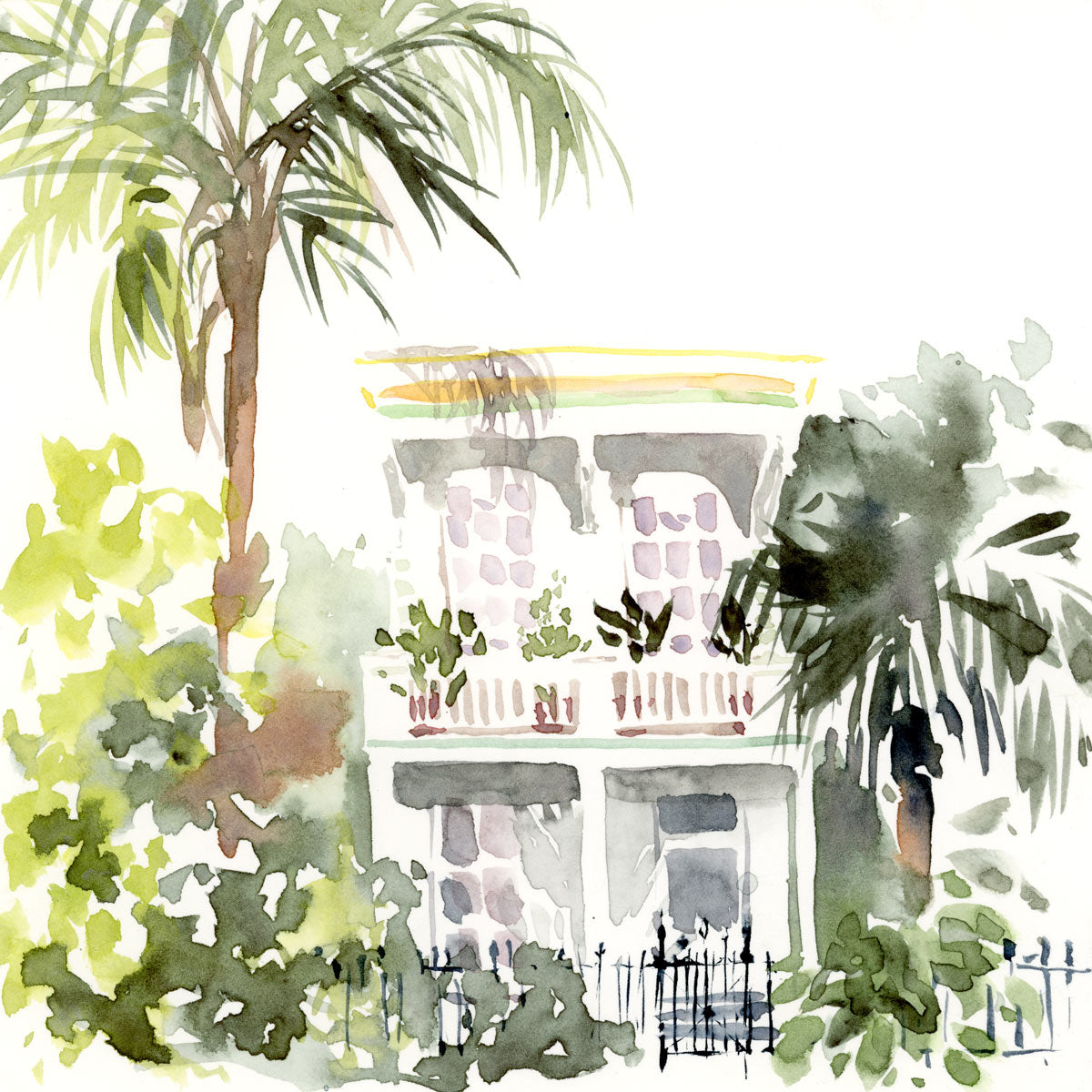 Marigny Tropical Mansion watercolor painting