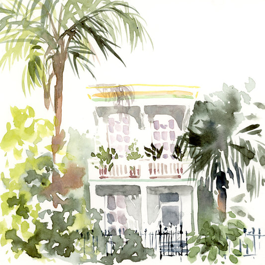 Marigny Tropical Mansion watercolor painting